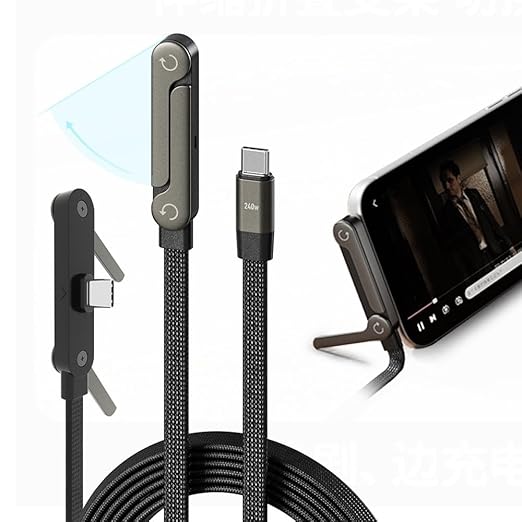 2 in 1 usb c cable fordable phone stand 240W Fast Charging Cable